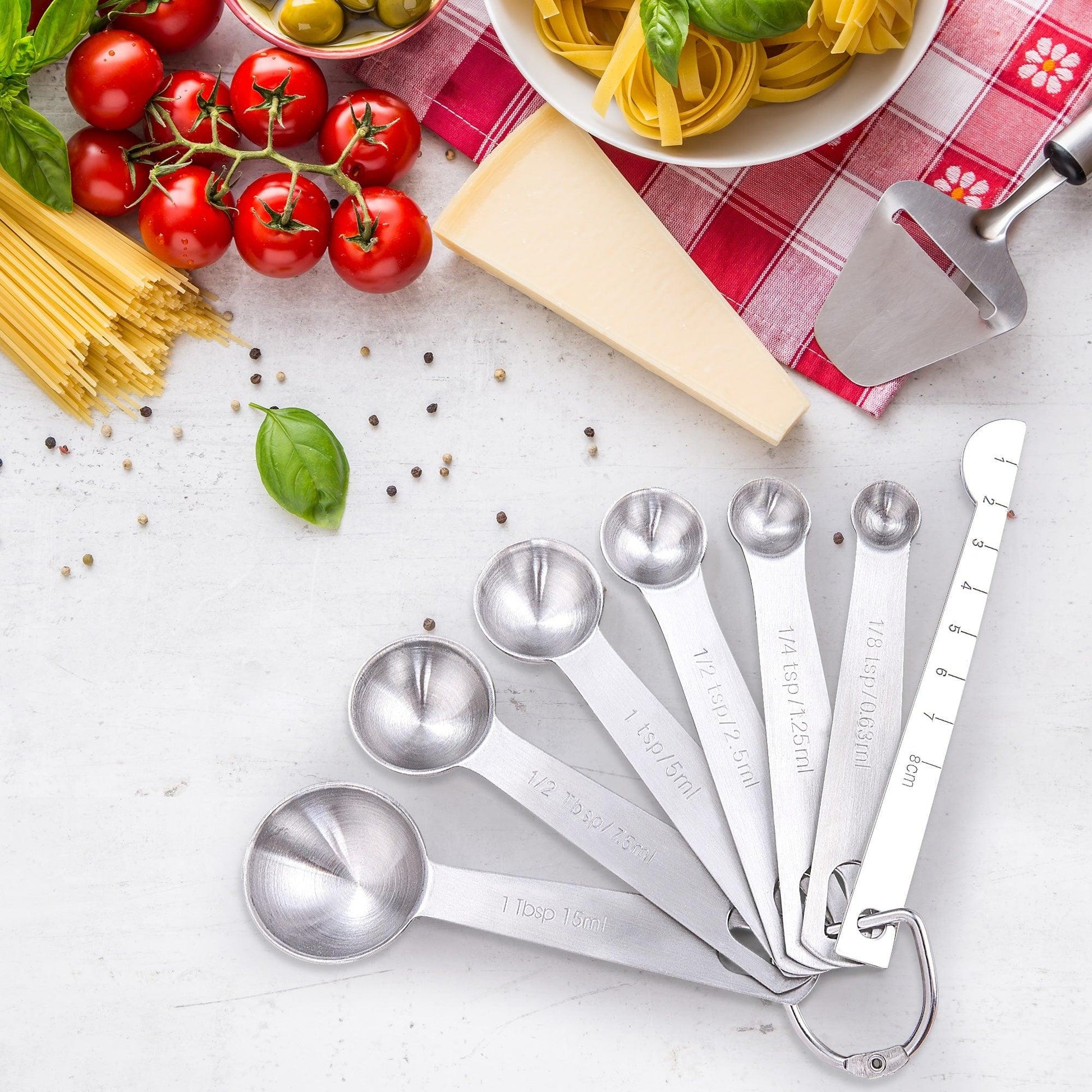 Standard 15ml Tablespoon to 1/8 Teaspoon Stainless Steel Measuring Spoons Set with Leveller - RhinoRoo