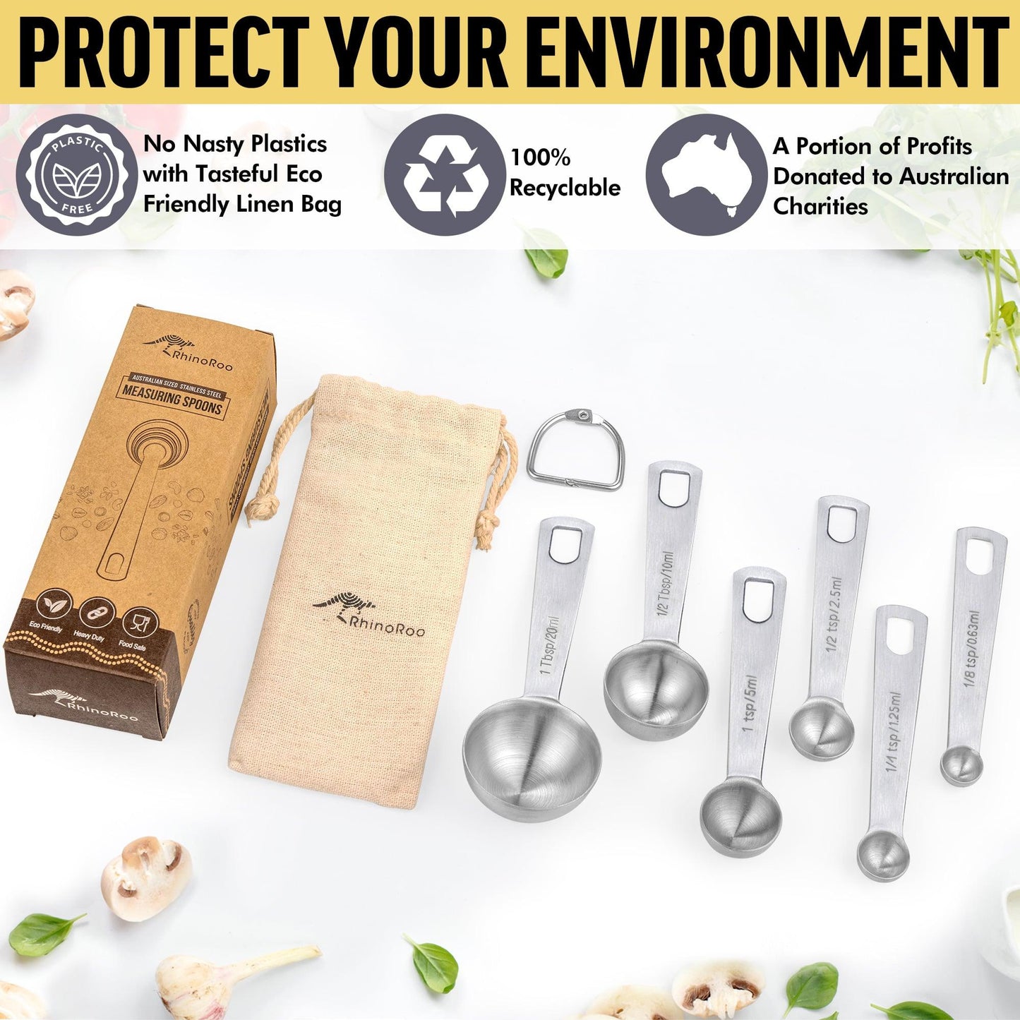 Australian Standard 20ml Tablespoon to 1/8 Teaspoon Stainless Steel Measuring Spoons Set - RhinoRoo