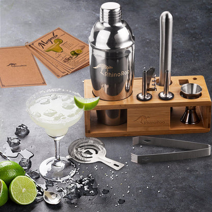 Cobbler Stainless Steel Cocktail Shaker Set with Bamboo Display Stand and Australian Recipe Cards - RhinoRoo