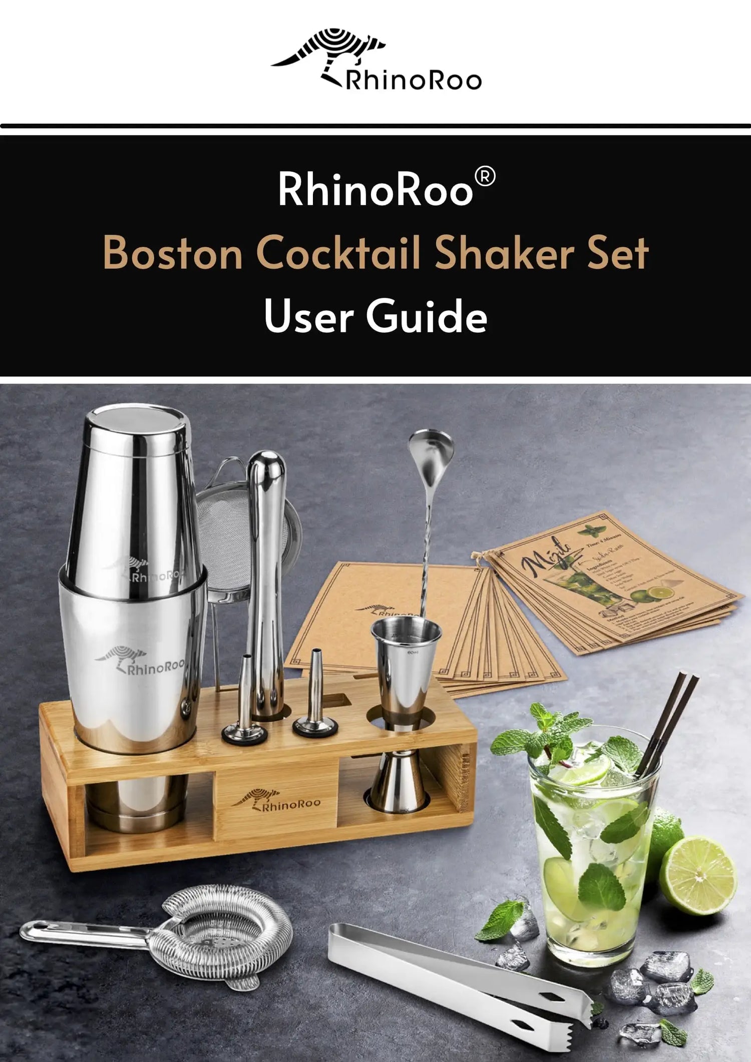 RhinoRoo Boston Cocktail Shaker Set Ebook User Guide
